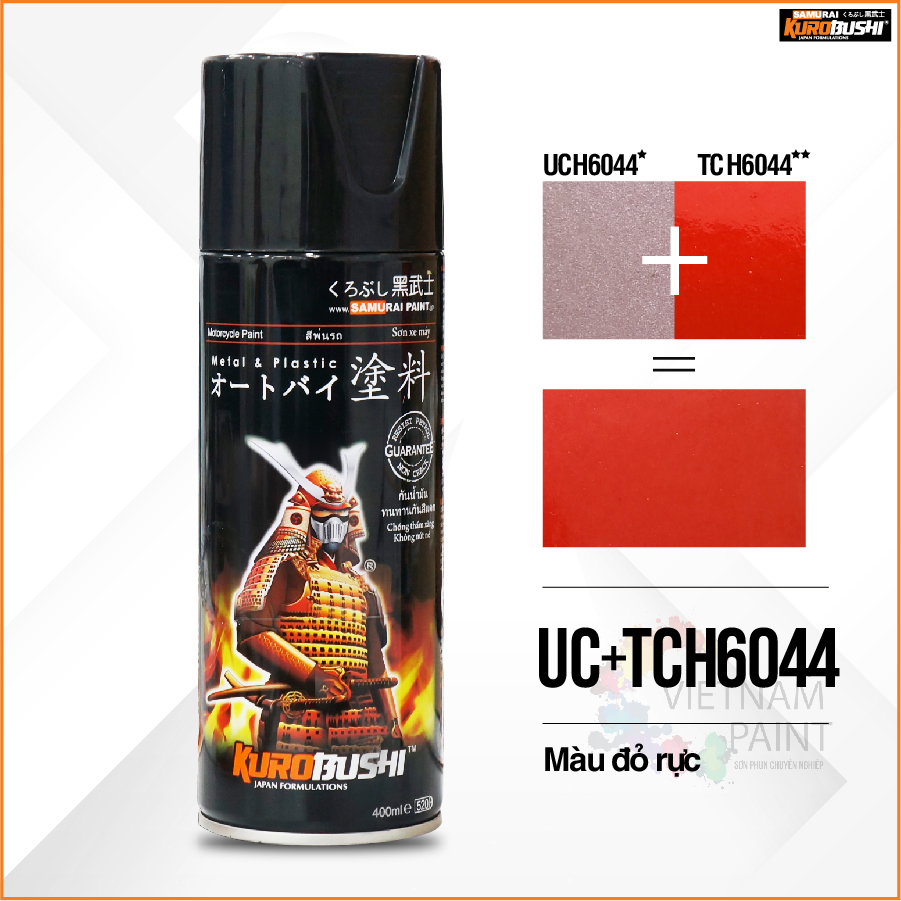 COMBO Sơn Samurai MÀU ĐỎ RỰC UC + TCH6044 gồm 4 chai (Lót – Nền UCH6044 - Màu TCH6044 - Bóng )