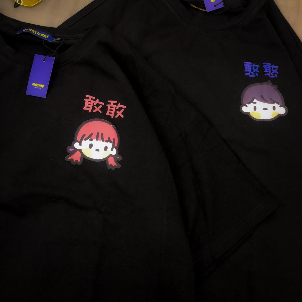 Áo thun cotton tay lỡ in hình cậu bé, cô bé - ẢNH THẬT