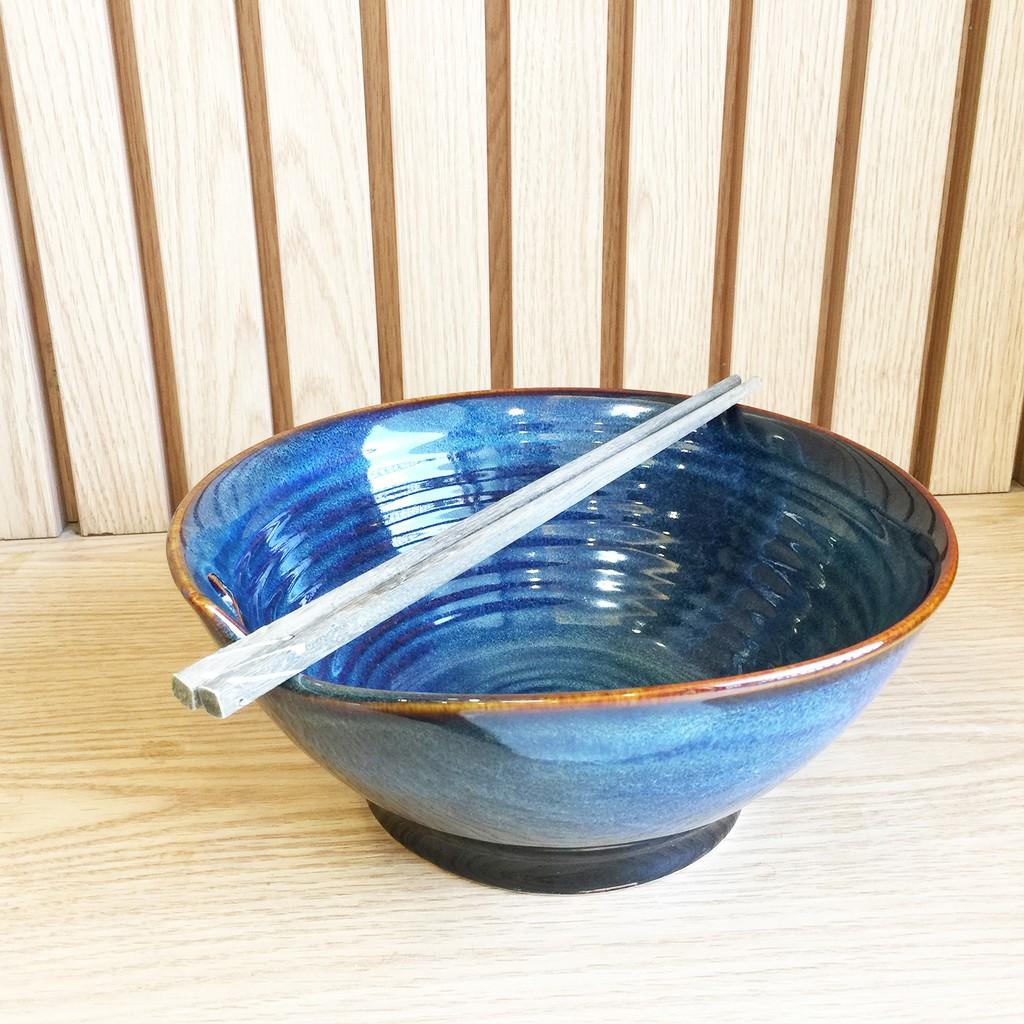 Tô Có Lỗ Xỏ Đũa Men Xanh Hoả Biến 22x9cm - Bát Tô Có Lỗ Men Cao Cấp