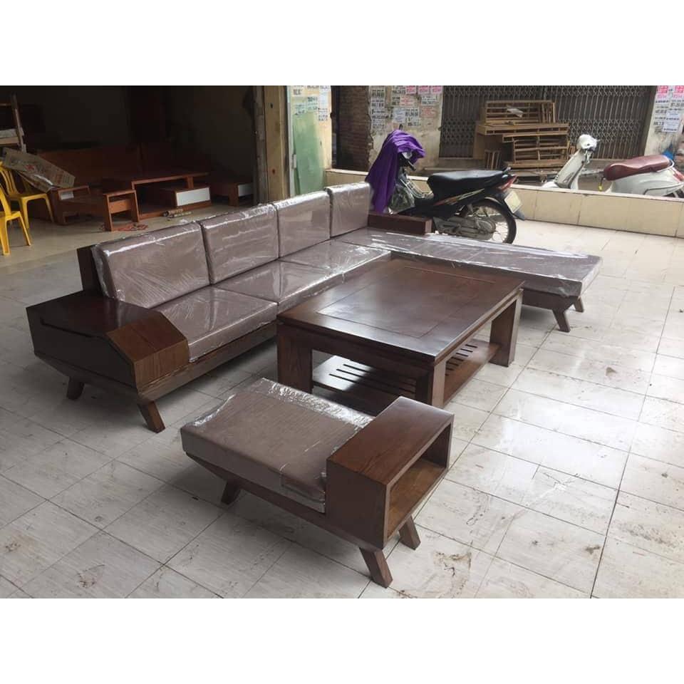 Bàn ghế sofa góc phòng khách gỗ sồi nga màu óc chó