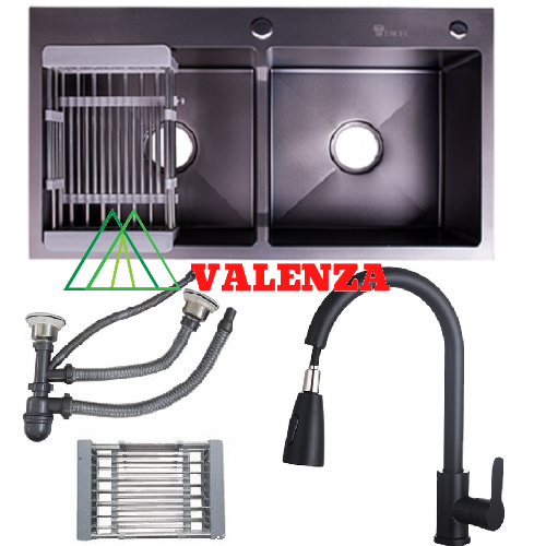 Chậu rửa chén inox 304 nano kháng khuẩn 8245 kèm vòi nước rửa chén inox 304 nano kháng khuẩn Valenza cao cấp rổ inox bộ xả chậu