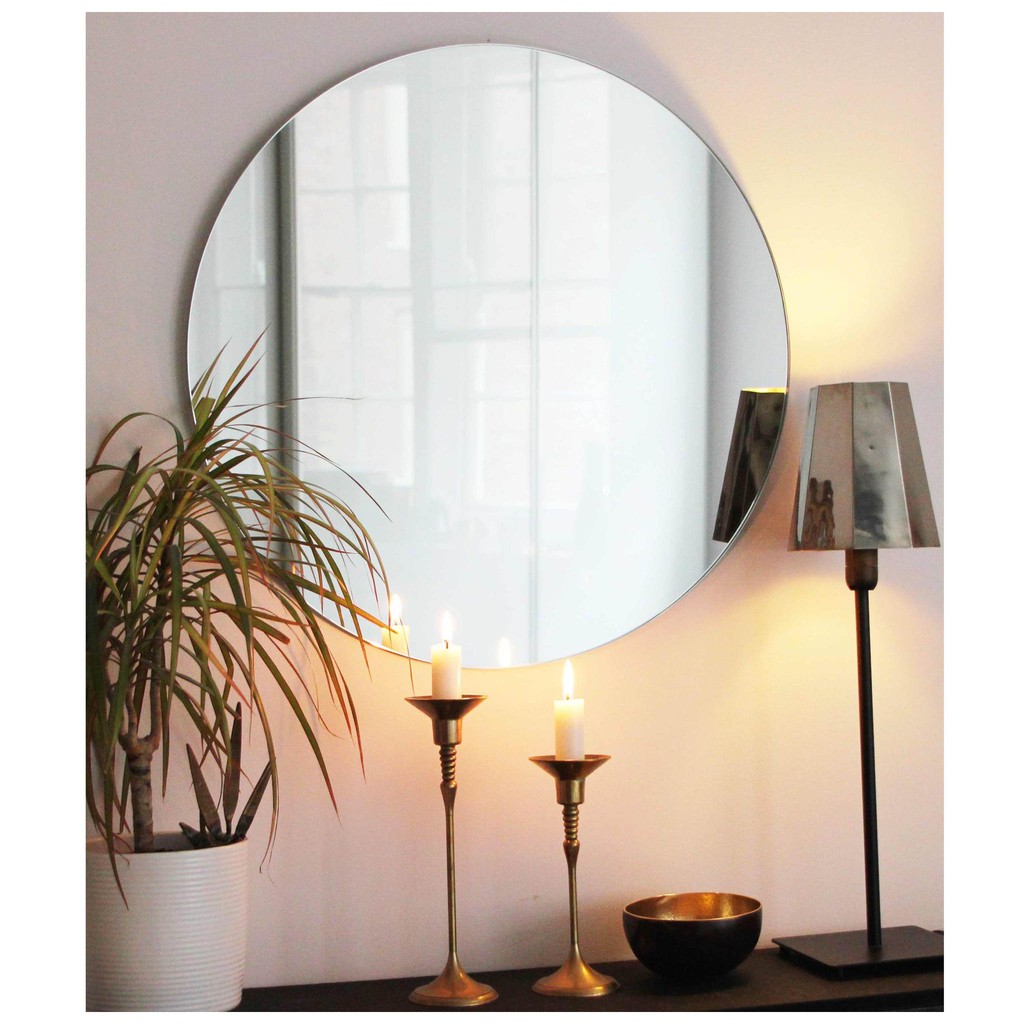 Gương tròn có đế đèn led cảm ứng gắn tường, makeup decor giá rẻ kích thước D50cm cách viền