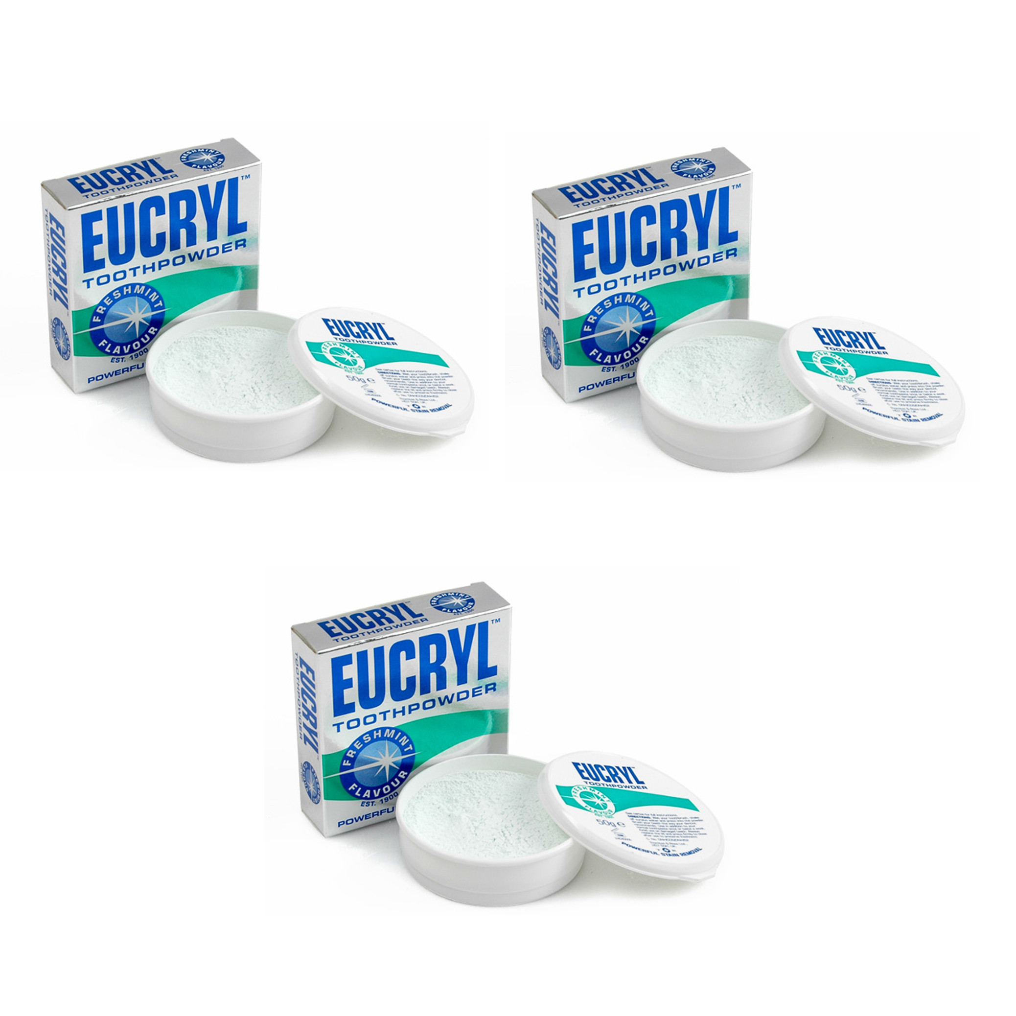 Bộ 3 hộp bột tẩy trắng răng EUCRYL 50g