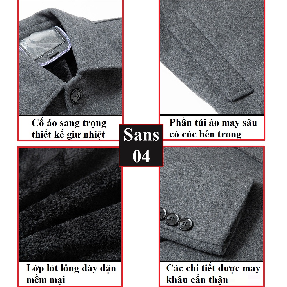 Áo khoác nam blazer dạ lót lông cừu Sans04 dáng ngắn dày cao cấp mangto hàn quốc trần bông bigsize màu đen xám