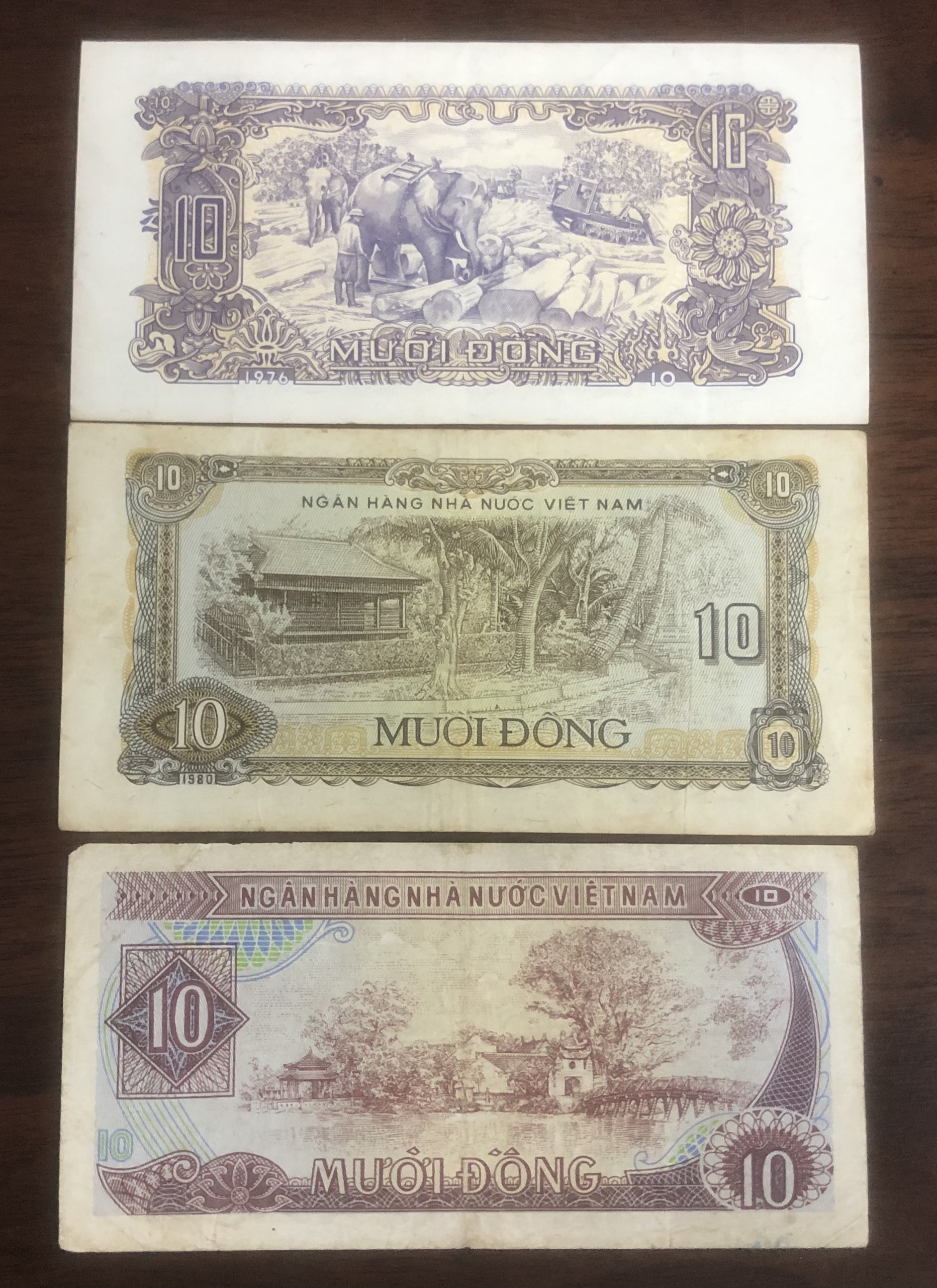 Bộ 3 tờ tiền 10 đồng Việt Nam phát hành khác giai đoạn, tặng kèm bao nilong bảo quản