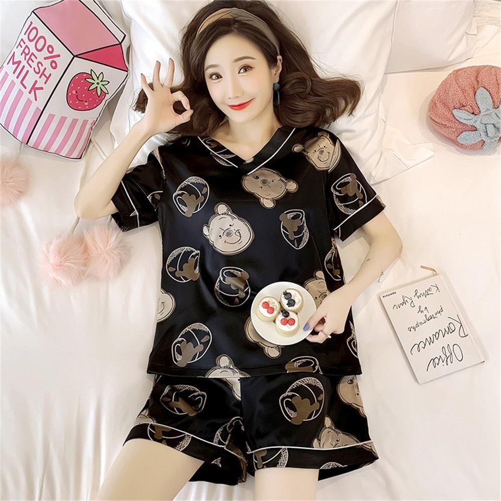 Bộ ngủ pijama cộc tay cổ V họa tiết dễ thương - bộ mặc nhà nữ