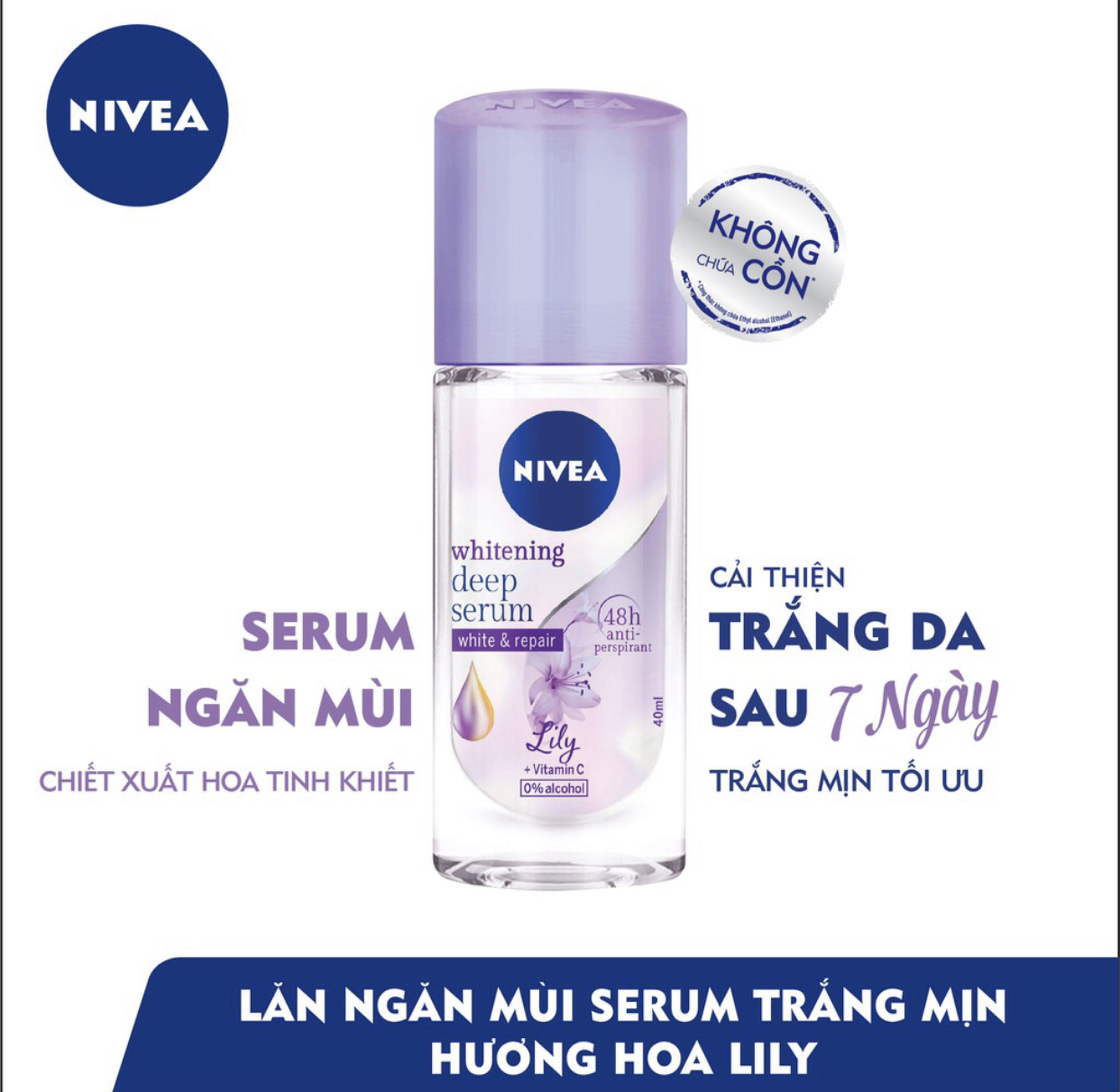 Bộ Đôi Xịt và Lăn Ngăn Mùi Nivea Serum Trắng Mịn Hương Hoa LiLy (150ml+40ml)