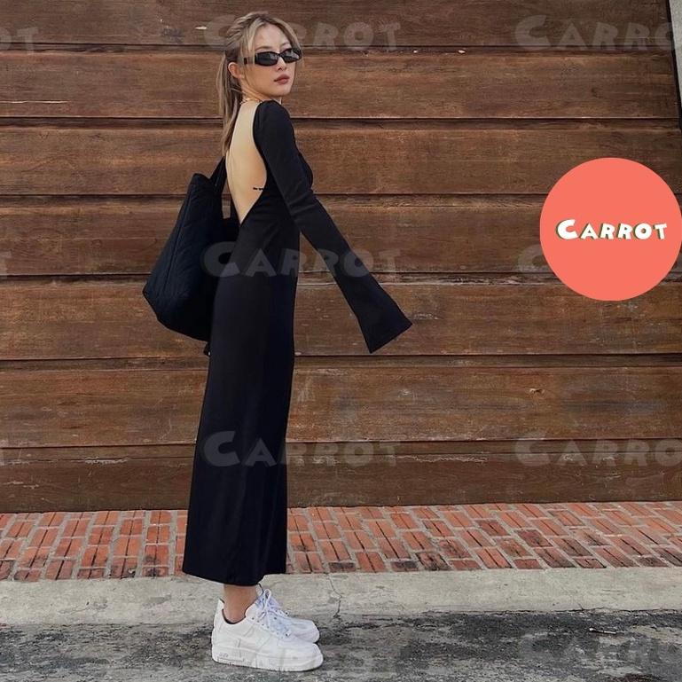 Đầm body sexy tay dài ôm hở lưng chất co giãn váy nữ tôn dáng sáng da chất xịn co giãn tốt carrotxinhdep