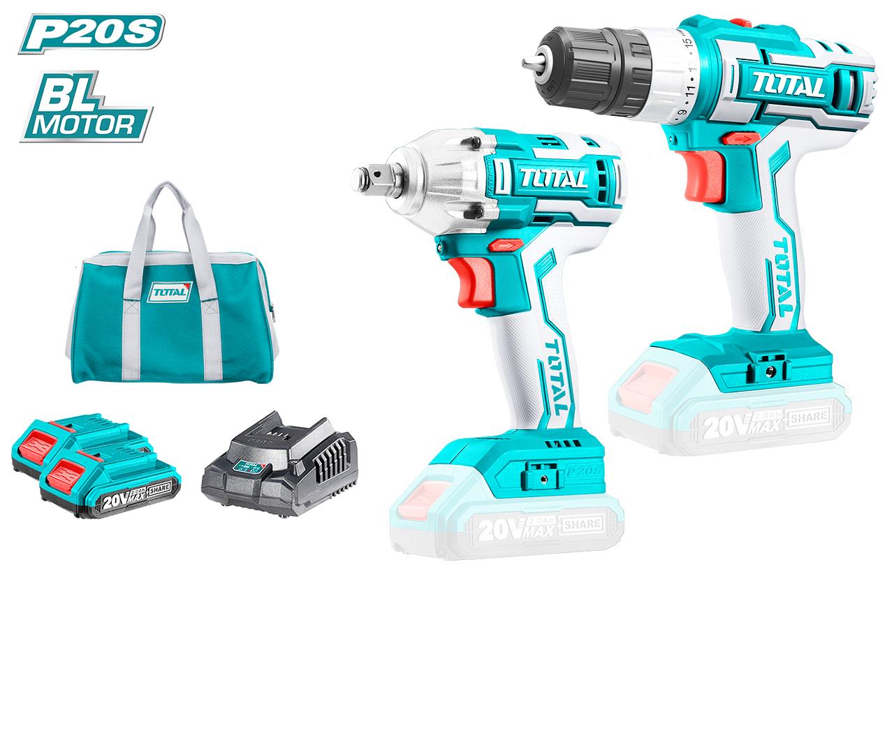 BỘ COMBO MÁY SIẾT BULOONG VÀ MÁY KHOAN DÙNG PIN 20V  TOTAL TCKLI2007 - HÀNG CHÍNH HÃNG