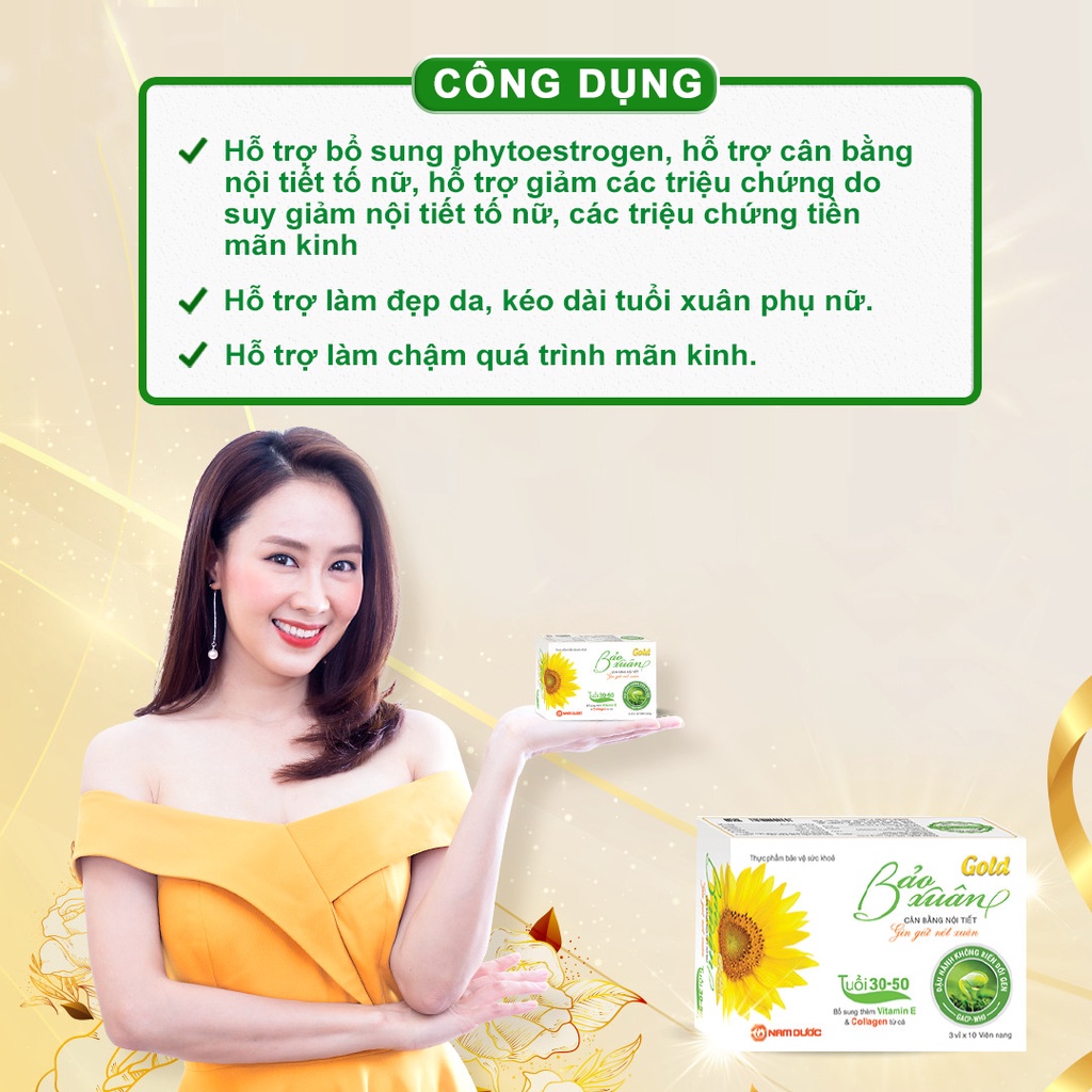 Chính Hãng + Freeship Viên uống Bảo Xuân Gold, Hỗ Trợ Suy Giảm Sinh Lý Nữ, Tăng Cường Nội Tiết Tố Nữ (Hộp 30v)