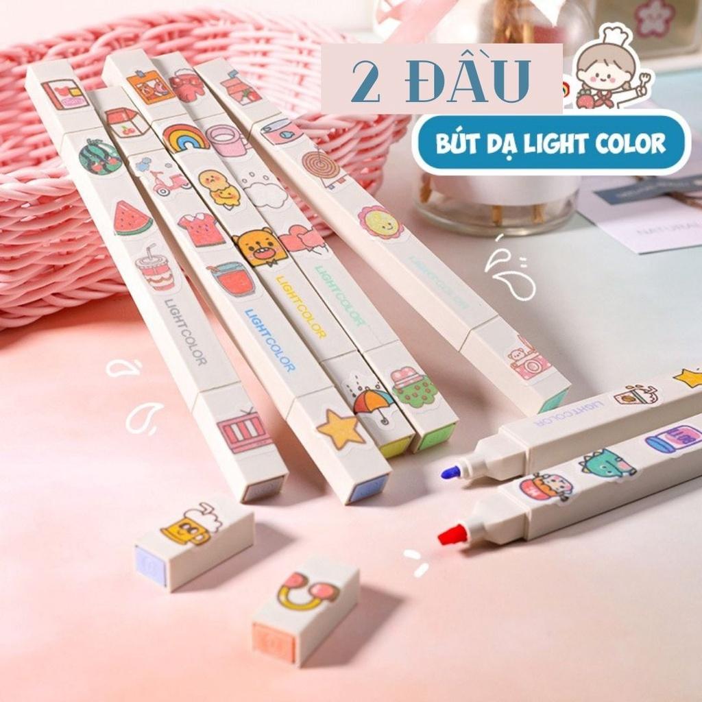 Bút dạ hai đầu màu Morandi màu xinh xắn tiện dụng, bút đánh dấu bút nhớ LIGHTCOLOR Bút Highlighter ST211