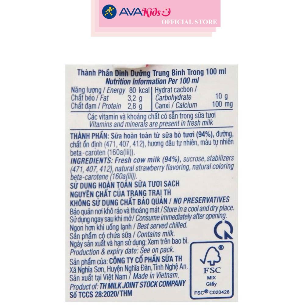 Lốc 4 hộp sữa tươi tiệt trùng TH true MILK có đường hương dâu 110 ml (từ 1 tuổi)
