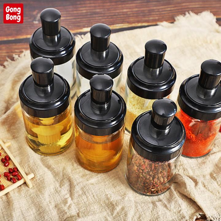Lọ đựng gia vị dầu ăn hũ nước chấm bằng thủy tinh trong suốt kèm muỗng tiện lợi dung tích 250ml