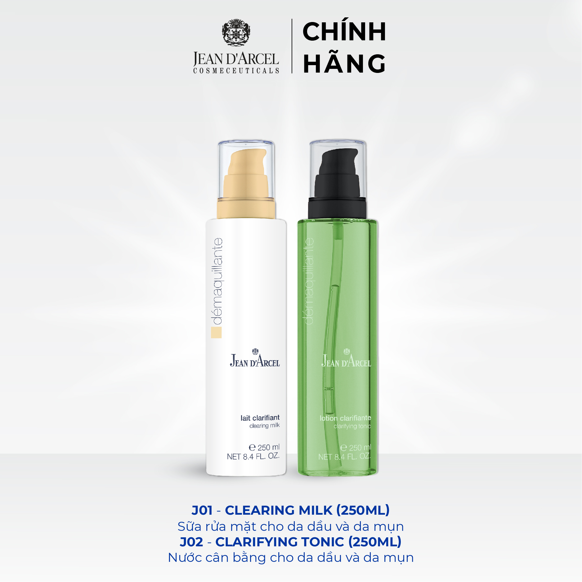 Combo cho da dầu mụn - Sữa rửa mặt và nước hoa hồng cho da dầu mụn Jean d'Arcel