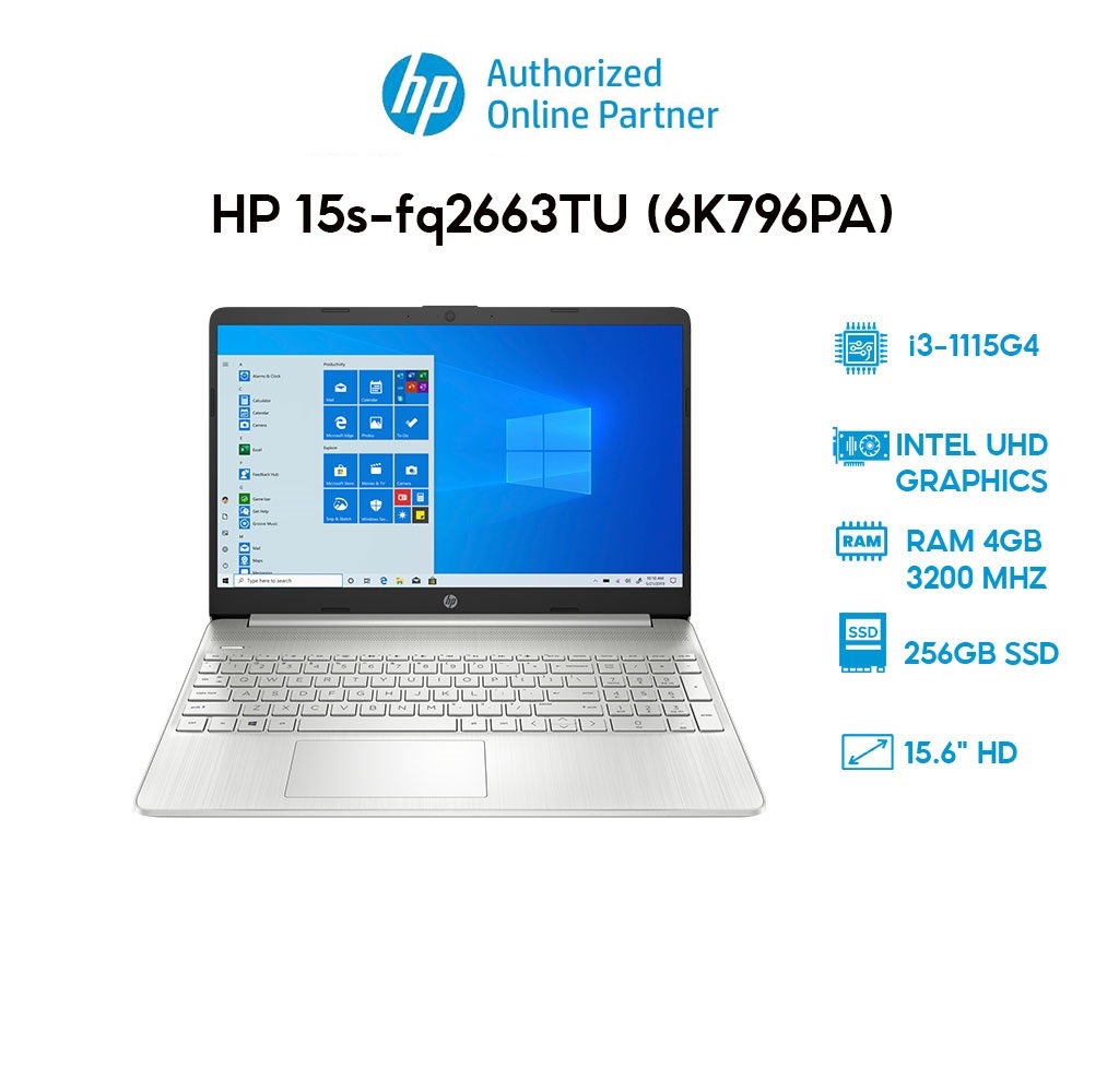 Laptop HP 15s-fq2663TU (6K796PA) (i3-1115G4 | 4GB | 256GB |15.6' HD | Win 11) Hàng chính hãng