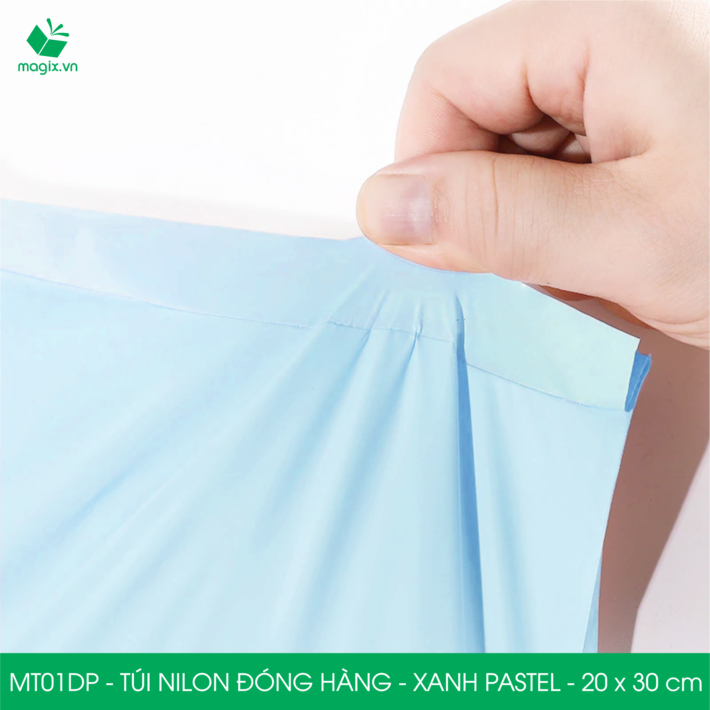 MT01DP - 20x30 cm - Túi nilon gói hàng - 100 túi niêm phong đóng hàng màu xanh pastel