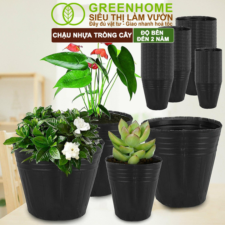 Chậu Trồng Cây Greenhome, nhiều kích thước, Nhựa Mềm, Dẻo, Nhẹ, Trồng Cây, Bầu Ươm Cây Giống, Độ Bền Đến 2 Năm
