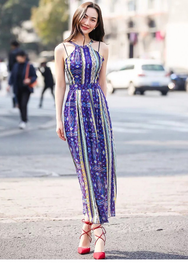 Đầm Maxi Họa Tiết Cổ Yếm TD225