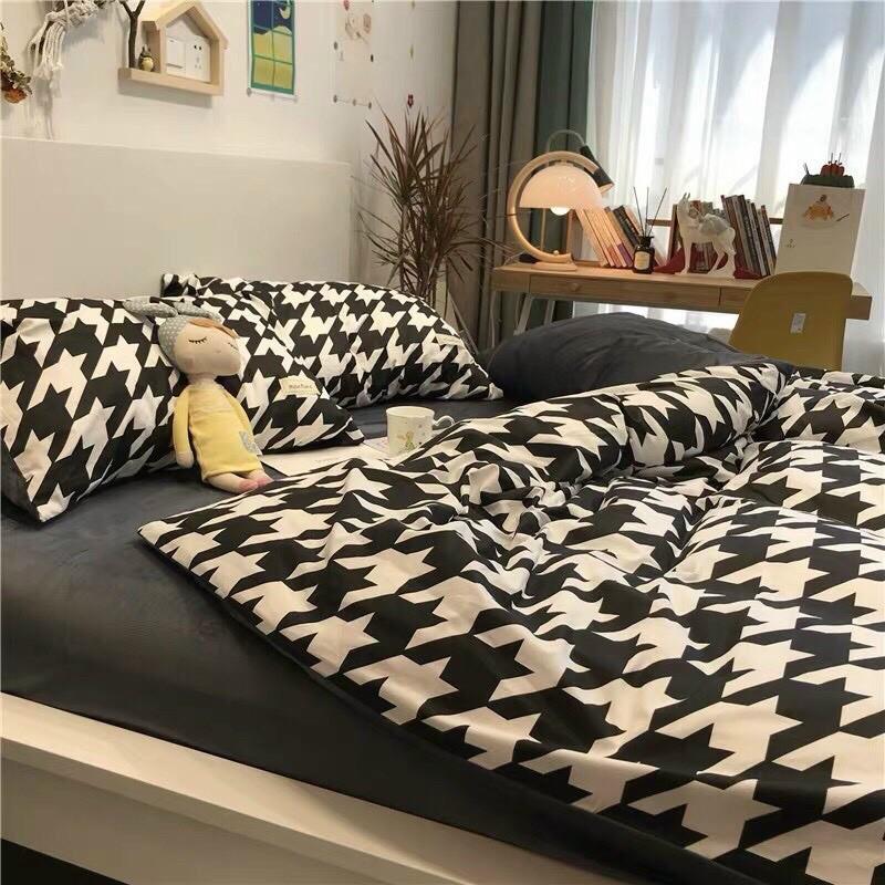 Set Cotton Poly Hàng Nhập Khẩu Cao Cấp 4 Món Kẻ Sang Trọng