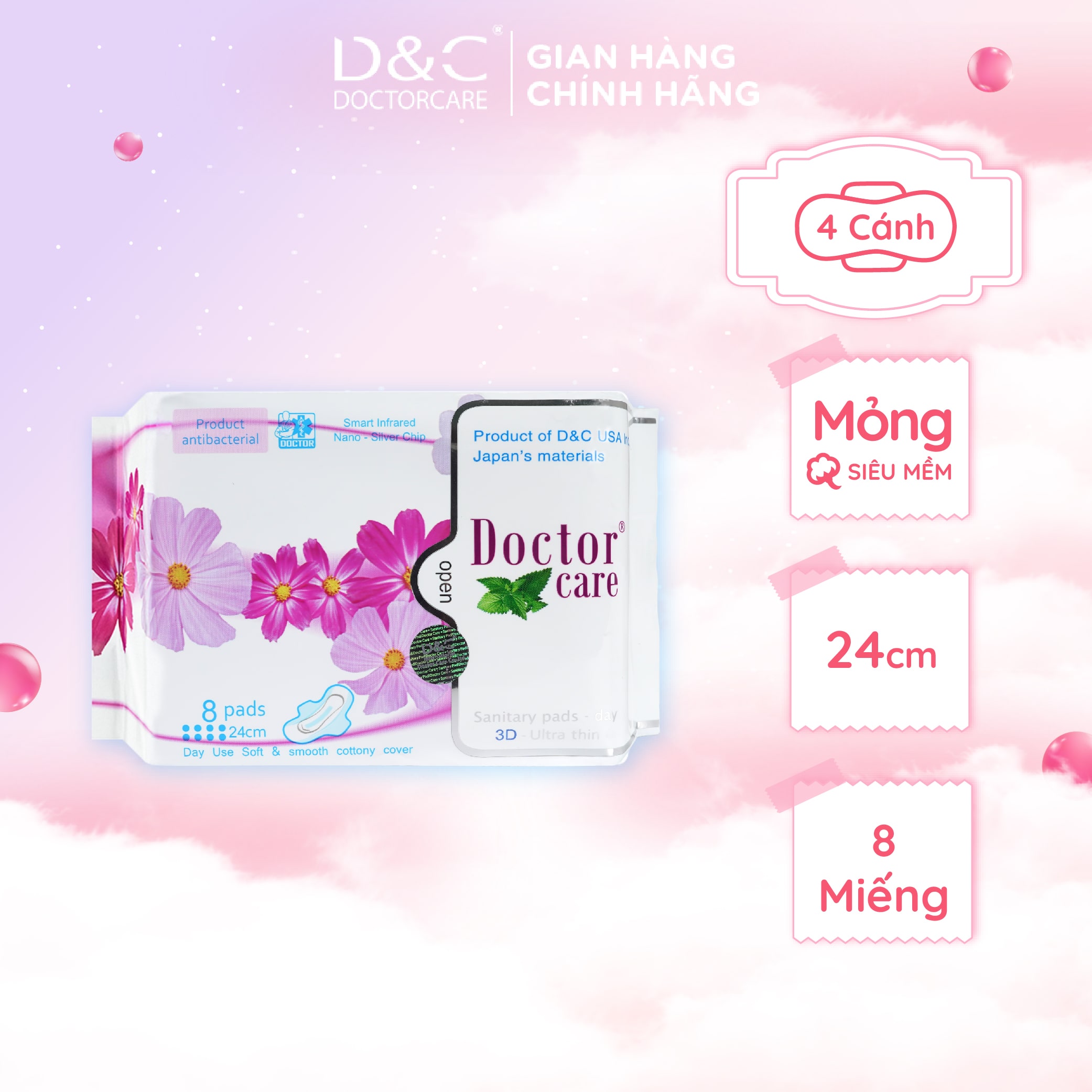 Băng vệ sinh ban ngày Doctor Care, BVS thảo dược 24cm siêu thấm hút siêu khô thoáng