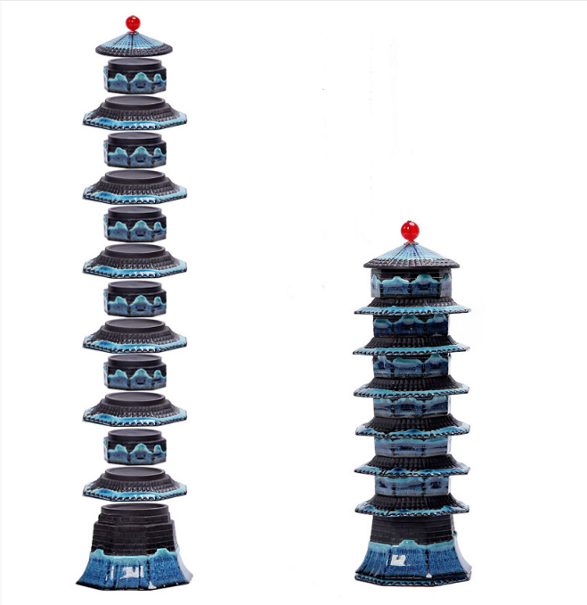Bộ Trà Đạo Thông Thiên Tháp Chinese Pagoda Stackable cao cấp - Bộ 6 tách + 1 ấm kèm túi đựng