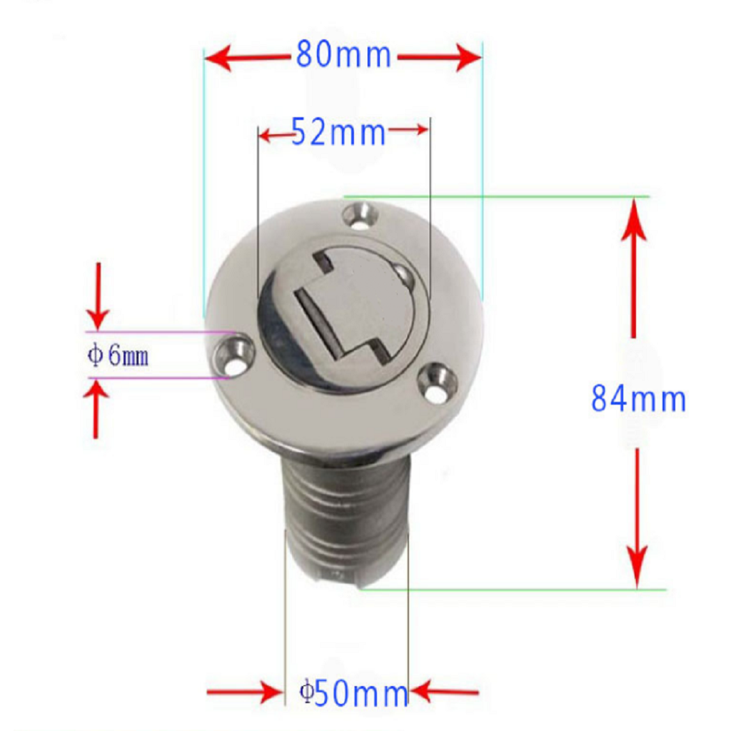 Hose Deck Fill Filler Keyless Cap for FUEL50mm Boat Filler Stainless Steel