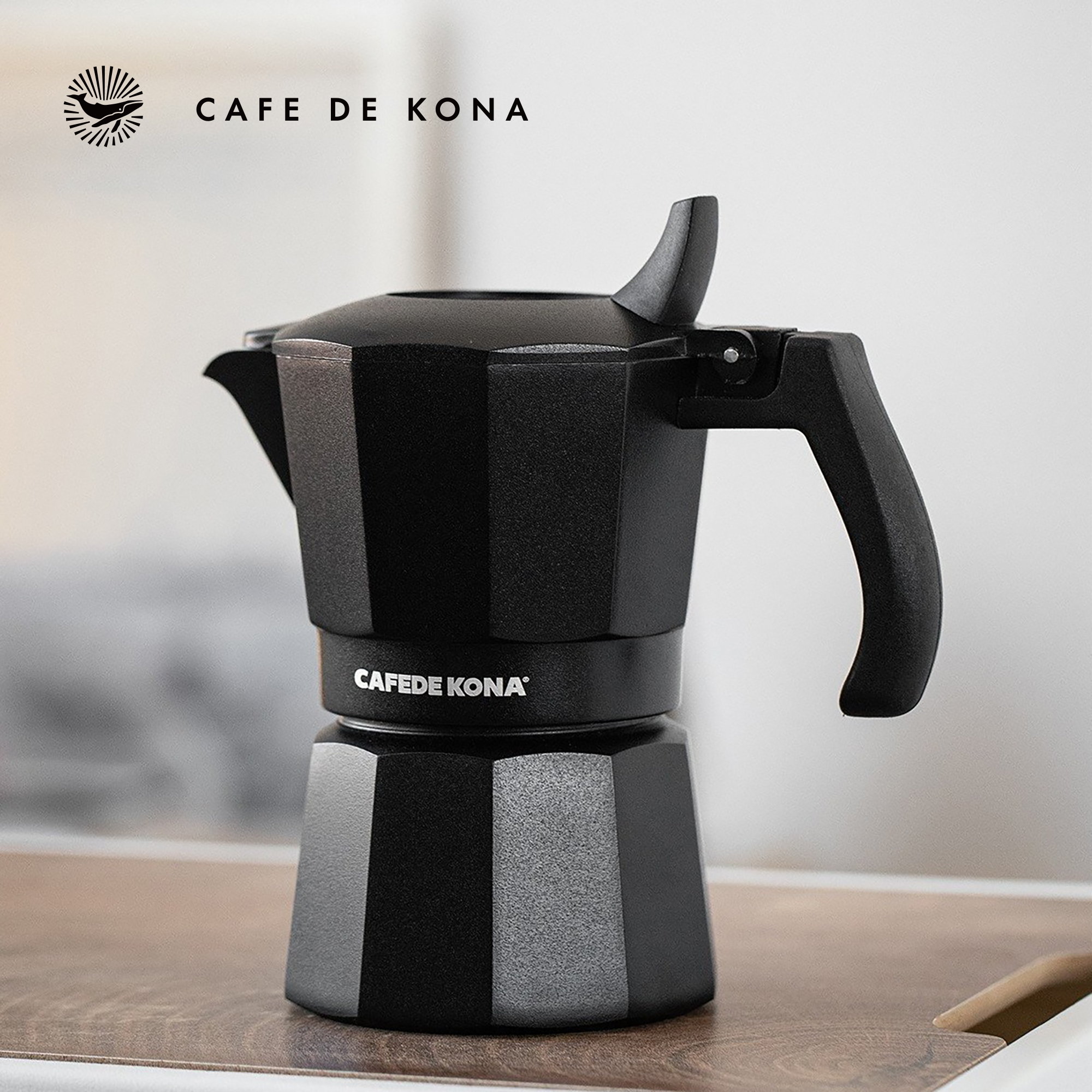 Bình moka nhôm 2 cup 90ml màu đen CAFE DE KONA