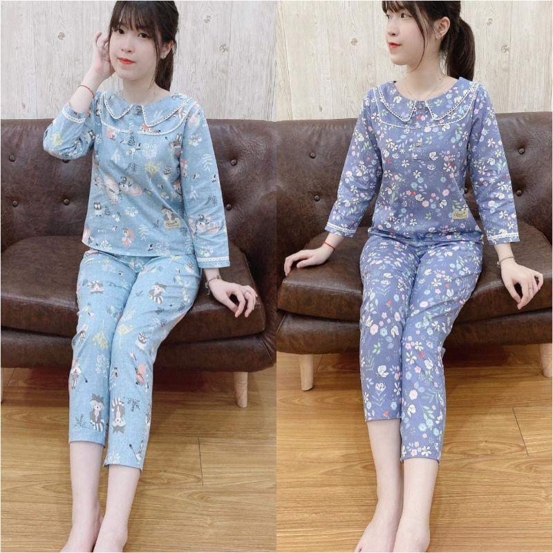 Quần áo mặc nhà cổ sen phối ren