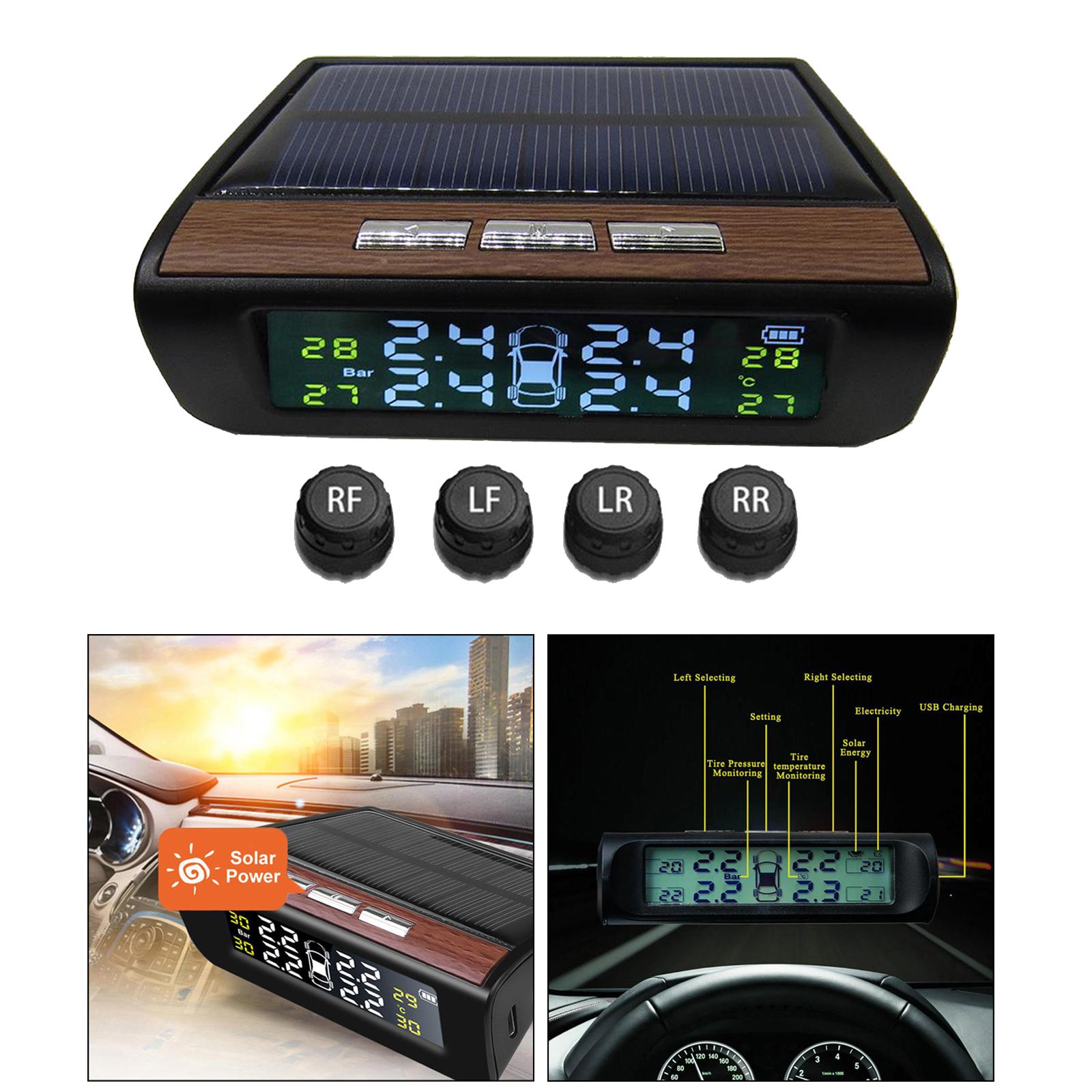Tire Pressure Monitoring System Solar Power Wireless TPMS,Safety Monitor with 4 Sensors LCD Display Real Time Auto Alarm Pressure Temperature for Cars