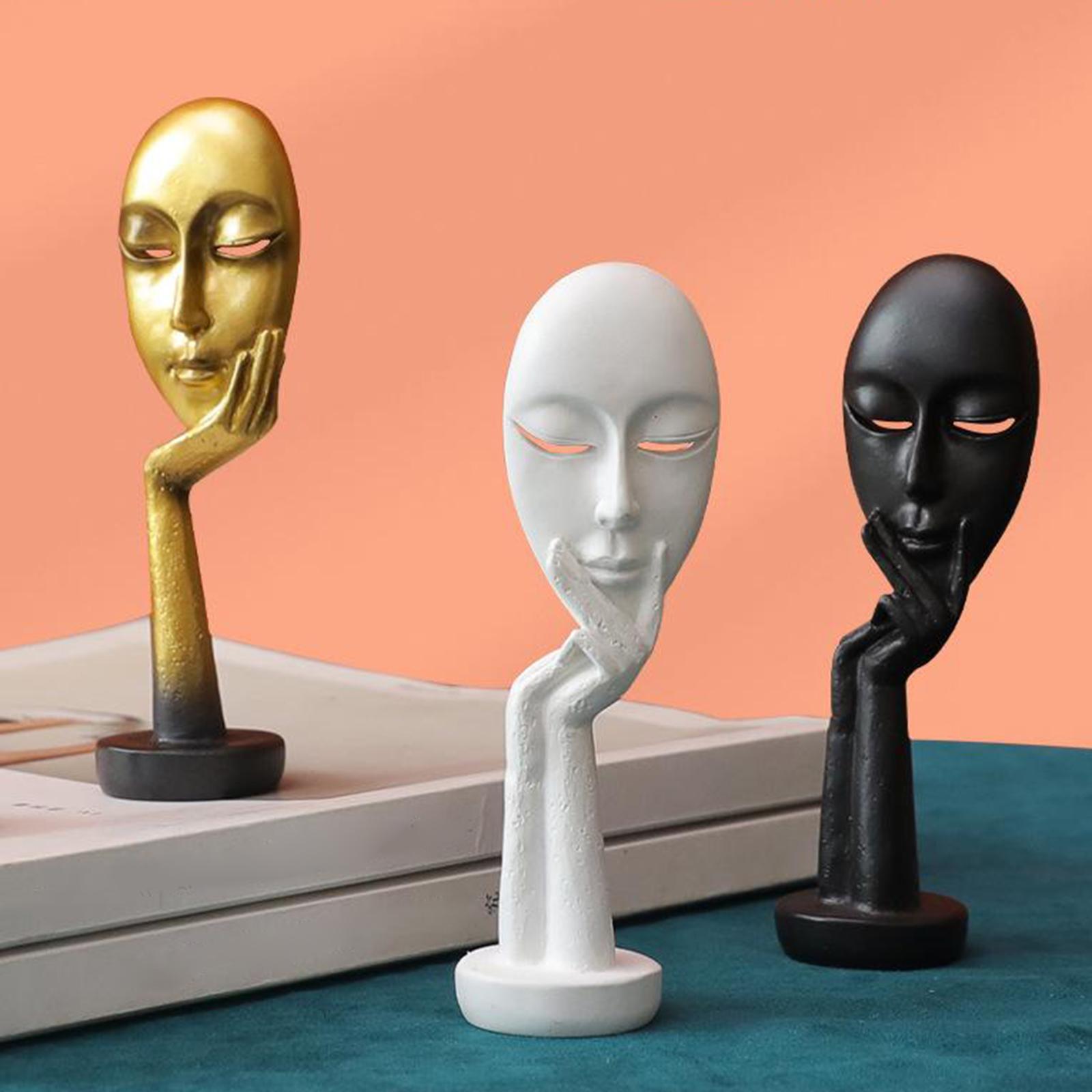 2pcs Modern Art Abstract Thinker Face Sculpture Statue Figurine Head Ornament
