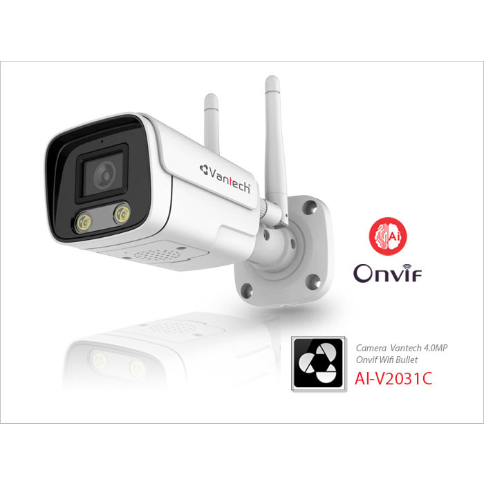 Vantech Camera 4.0MP Onvif Wifi Bullet AI-V2031C - Hàng chính hãng