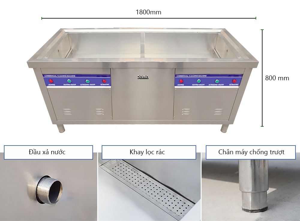 Máy rửa bát siêu âm 2 bồn cho nhà hàng căng tin Rama RB-1800S dung tích 135L x 2 - Hàng chính hãng