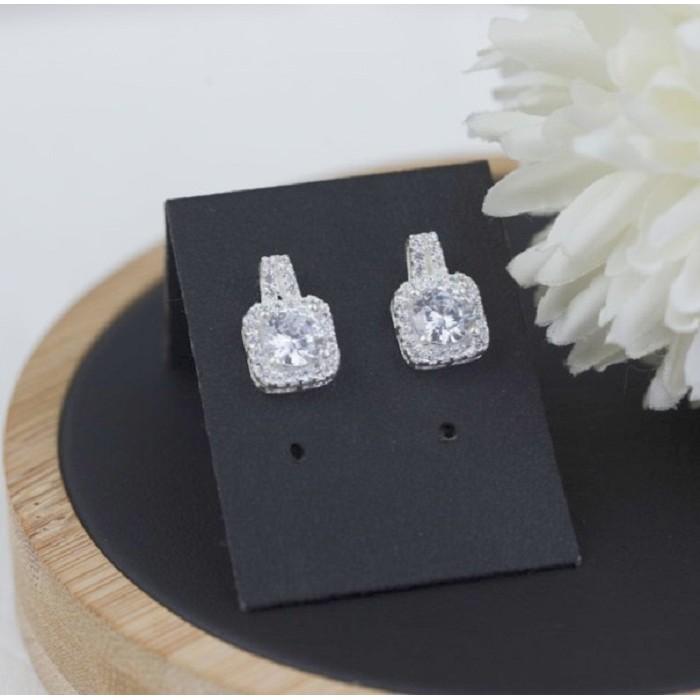 Khuyên Tai Bạc Nữ S99 CaoBac Silver Đính Đá Cạnh Vuông K07 - Trang Sức Cáo Bạc JEWELLERY