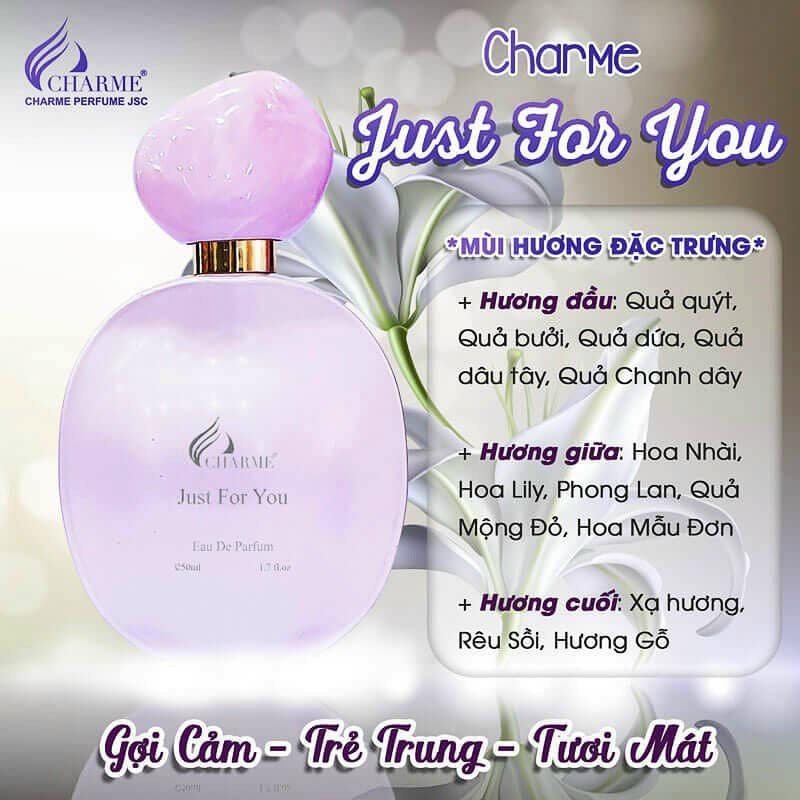 Nước hoa nữ thơm lâu, Charme Just For You, lãng mạn và tinh nghịch, cho nàng thêm tự tin, 50ml