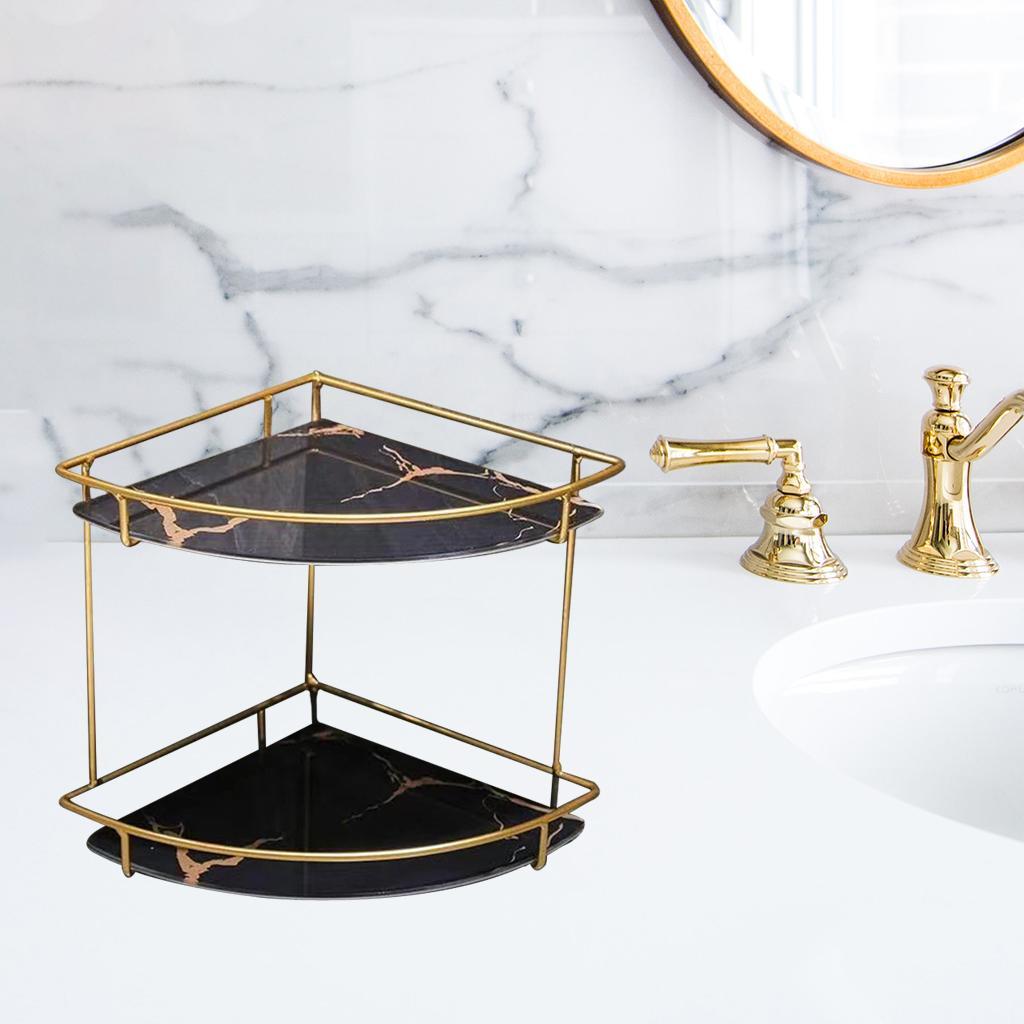 Storage Rack Save Space Cosmetic Bathroom Table Black Double Layer