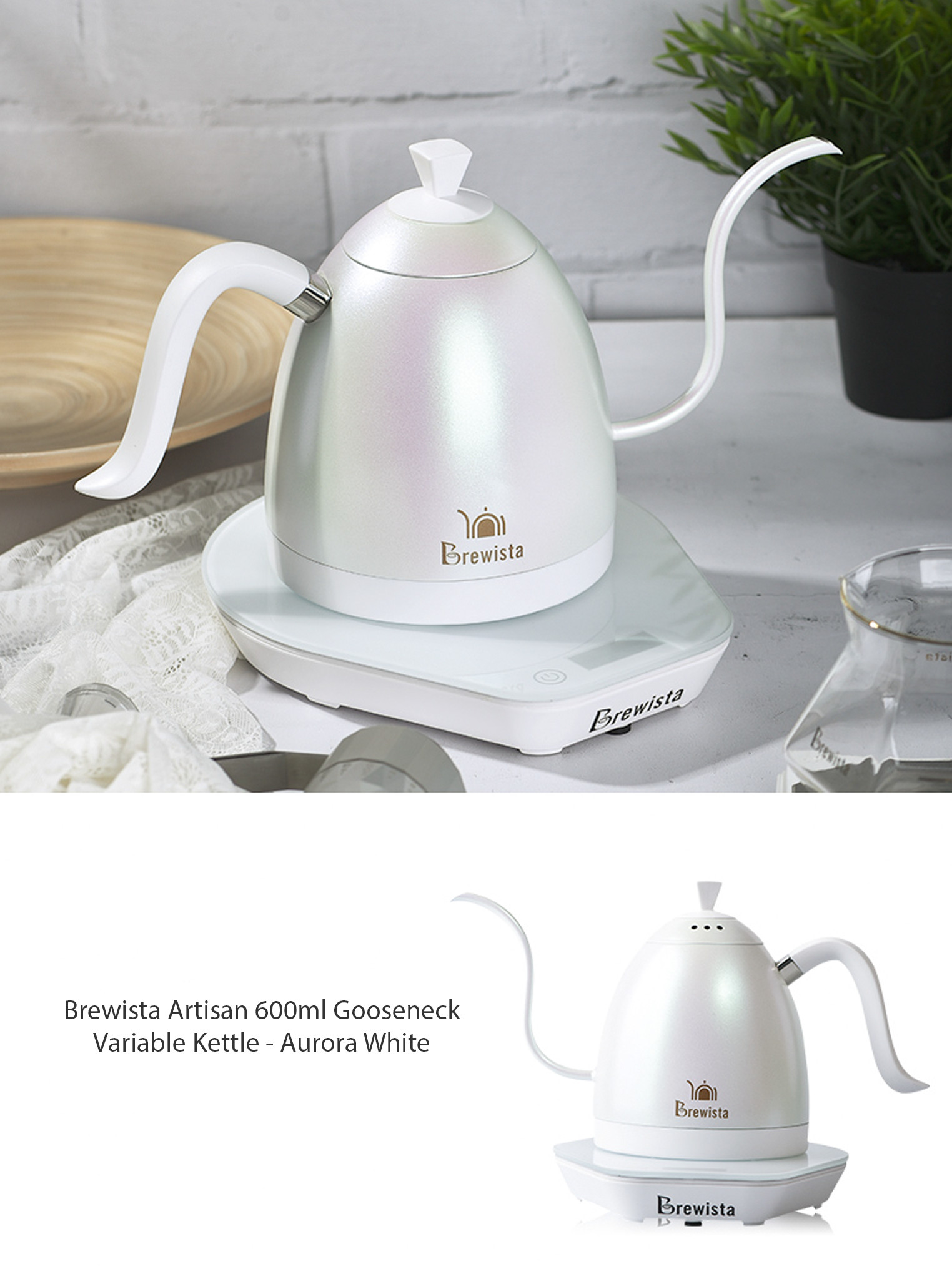 Ấm đun kiểm soát nhiệt độ Brewista 600ml - Aurora White