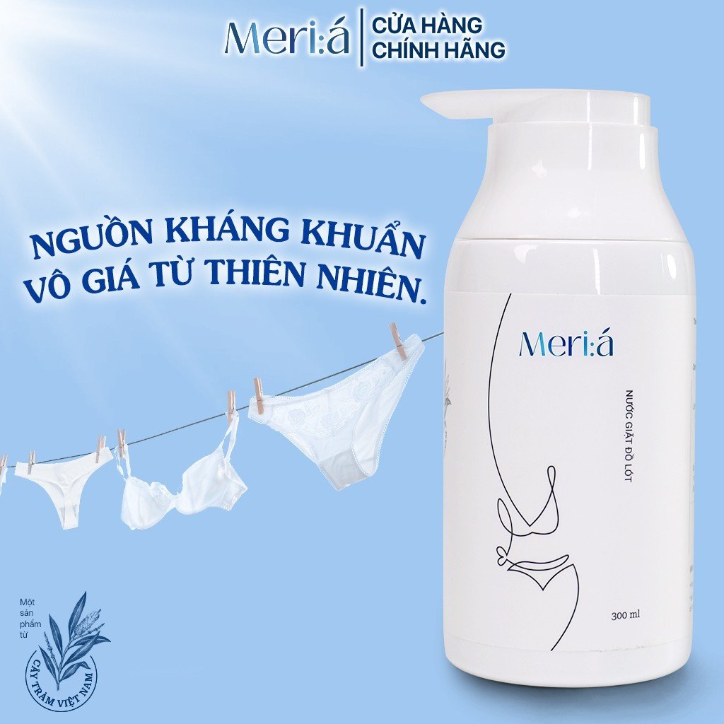 Nước Giặt Đồ Lót Meri:á - Chiết xuất Tràm Trà, Không hóa chất, Kháng khuẩn tự nhiên cao, Khử mùi, Giảm nấm ngứa