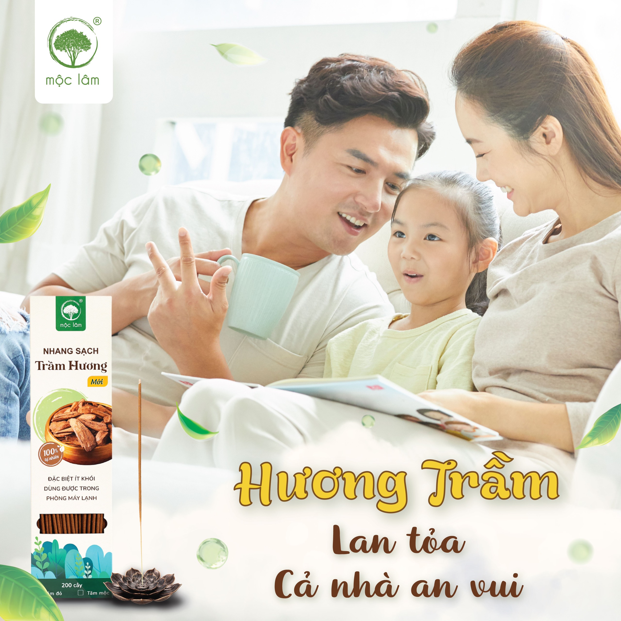 Nhang Trầm Hương MỘC LÂM - 38cm- Nhang sạch ít khói - Hương thơm dịu nhẹ - Dùng trong phòng máy lạnh