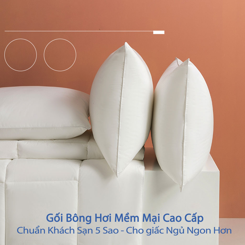 Gối Bông Hơi Cao Cấp Gối Hơi Nằm Ngủ Mềm Mại Kê Chống Mỏi Cổ Ruột Gối Bông Gòn Tư Nhiên Cao Cấp Cho Người Lớn 50x70 và 40x60  