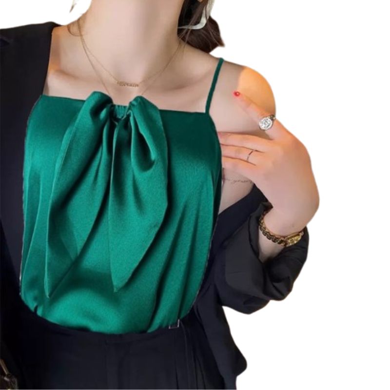 Áo hai dây lụa nữ đính nơ cao cấp mặc trong áo blazer, chất vải mịn, mát - NEW DESIGN AO0045