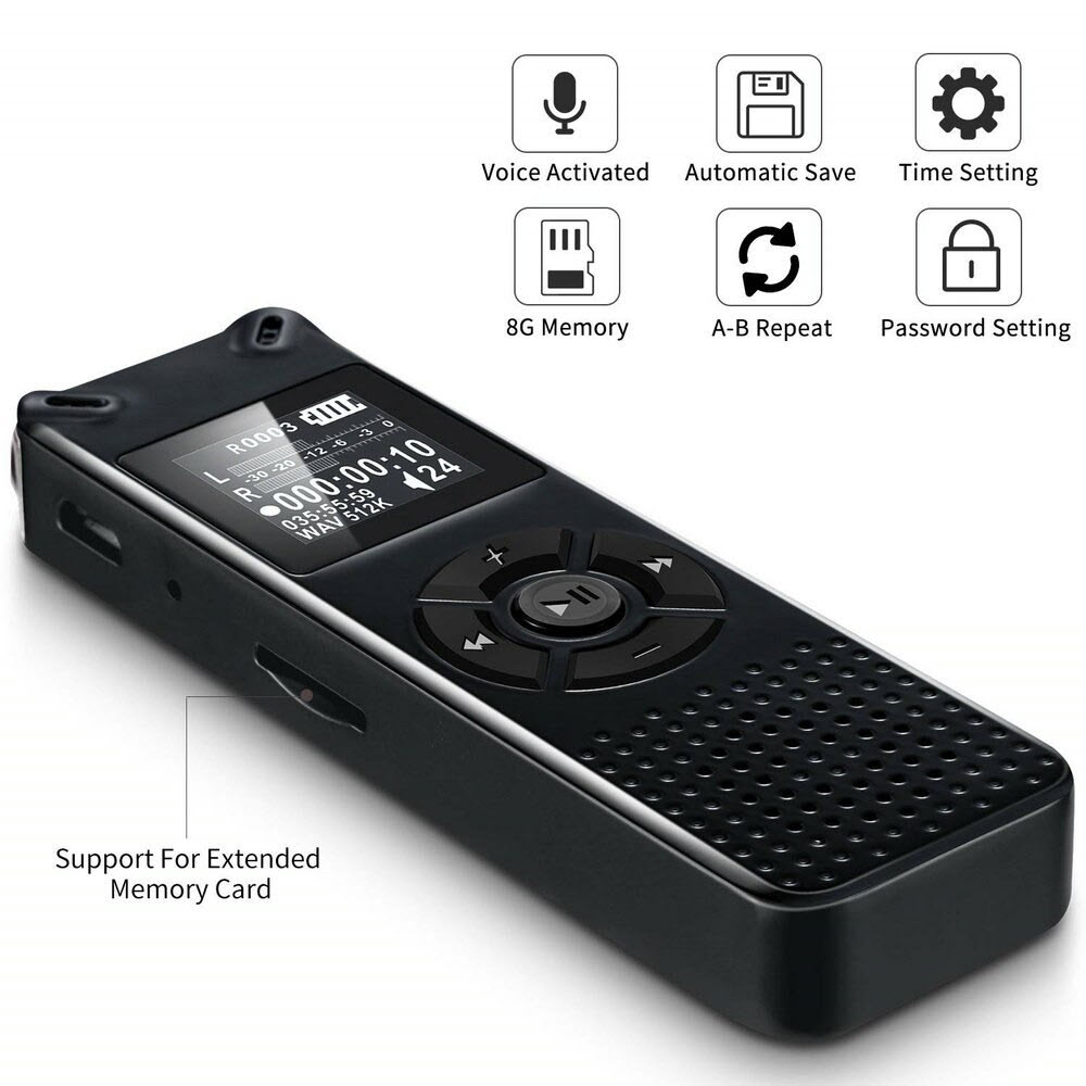 ROGTZ - Máy Ghi Âm Chuyên Nghiệp V91 Chip Xử Lý ATJ21275 Bộ nhớ 8Gb Loa ngoài Mic Thu Âm Kép Định dạng Nhiều chế độ ghi âm Ghi MP3/Wav Hỗ trợ Thẻ Nhớ Ngoài Màn hình LCD Pin 410mAh Thời gian Ghi 581 Giờ Mật Khẩu Bảo Vệ Hỗ trợ Đa Ngôn Ngữ - Hàng Chính Hãng