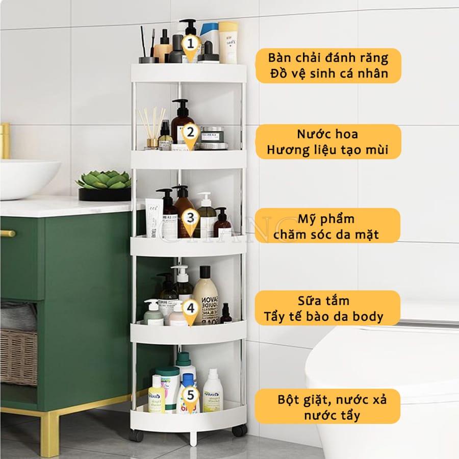 Kệ Nhà Tắm Nhà Vệ Sinh Đa Năng 4 Tầng Khung Kim Loại Cao Cấp, Kệ Nhà Vệ Sinh Để Góc Tường Có Bánh Xe Chịu Lực Tốt