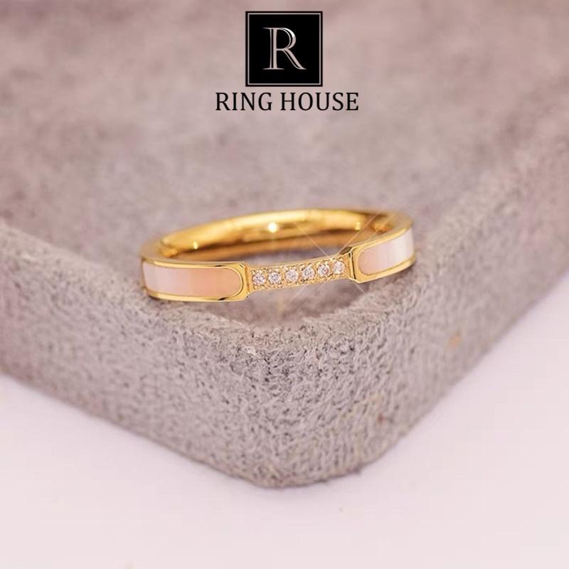 (Titan) Nhẫn Cho Cặp Đôi Nam Nữ Khảm Xà Cừ Đính Đá Zircon Vàng Gold Đẹp Ring House