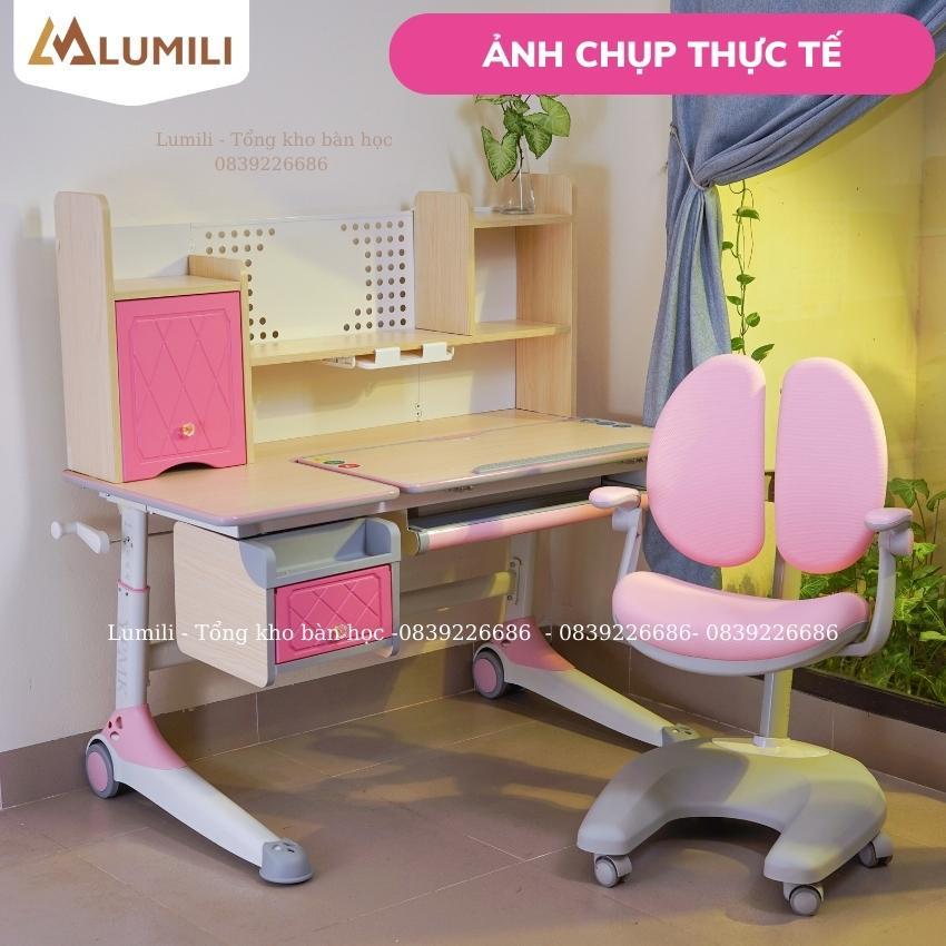 Bộ bàn học chống gù cao cấp 1m2 Lumili A09 có bánh xe, nâng hạ độ cao điều chỉnh nghiêng mặt bàn ghế chống gù cao cấp