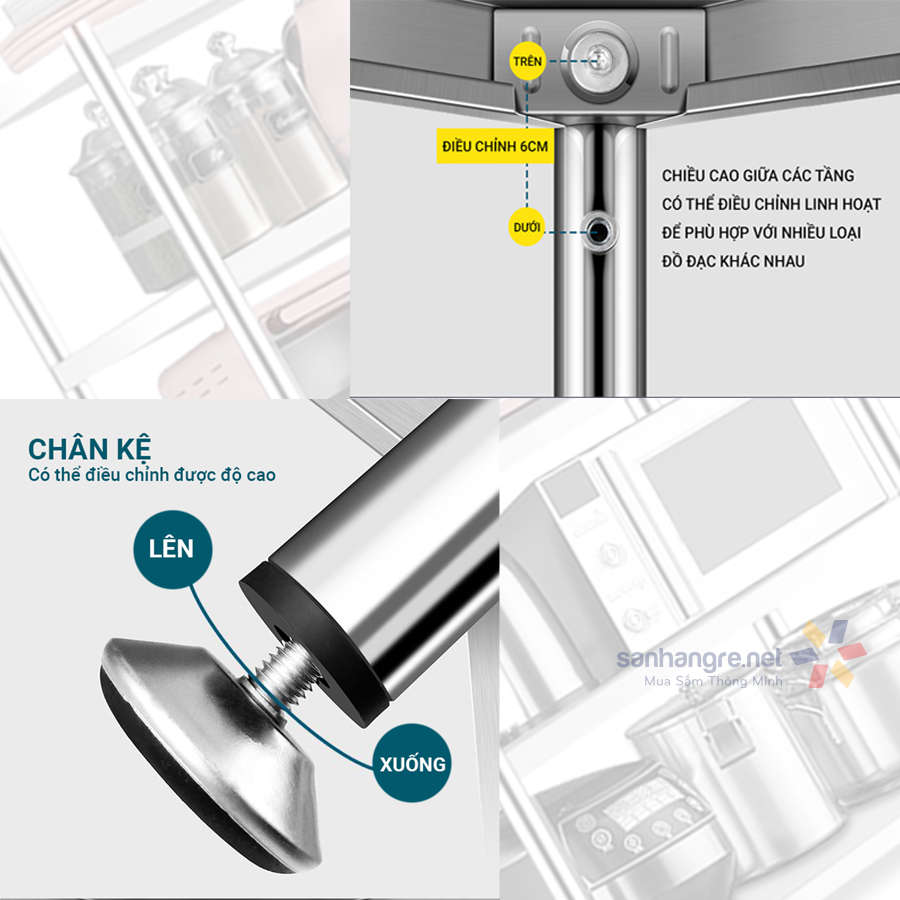 KỆ INOX Nhà Bếp Để Đồ Đa Năng 3 Tầng 4 Tầng 5 Tầng Thông Minh Kalpen,KIN