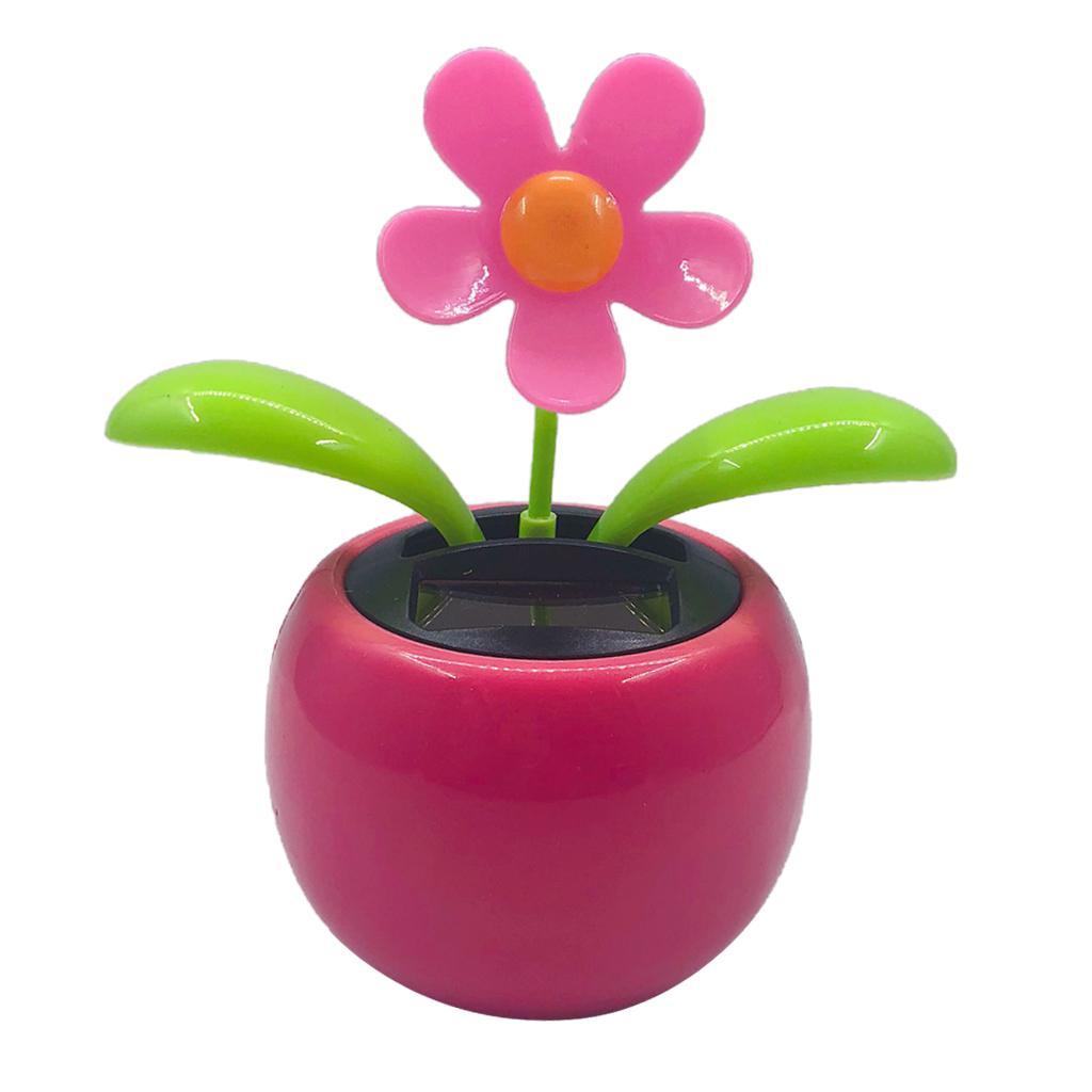 5xSolar Powered Flip Flap Dancing Flower Toy For Car Home Decor Pink Flower