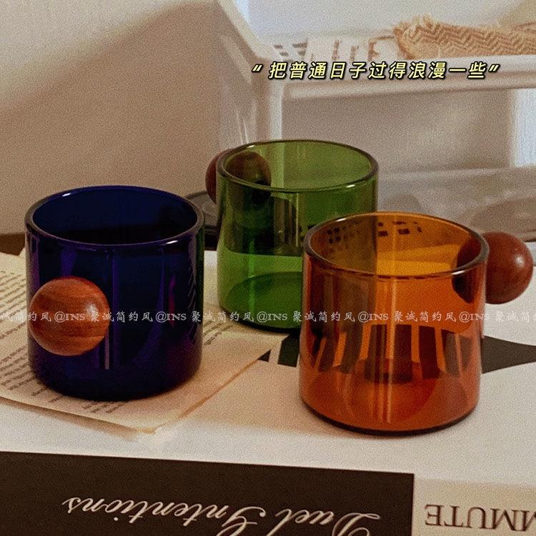 Cốc Thủy Tinh Uống Sữa/Cà Phê Có Tay Cầm Bằng Gỗ Phong Cách Nhật Bản