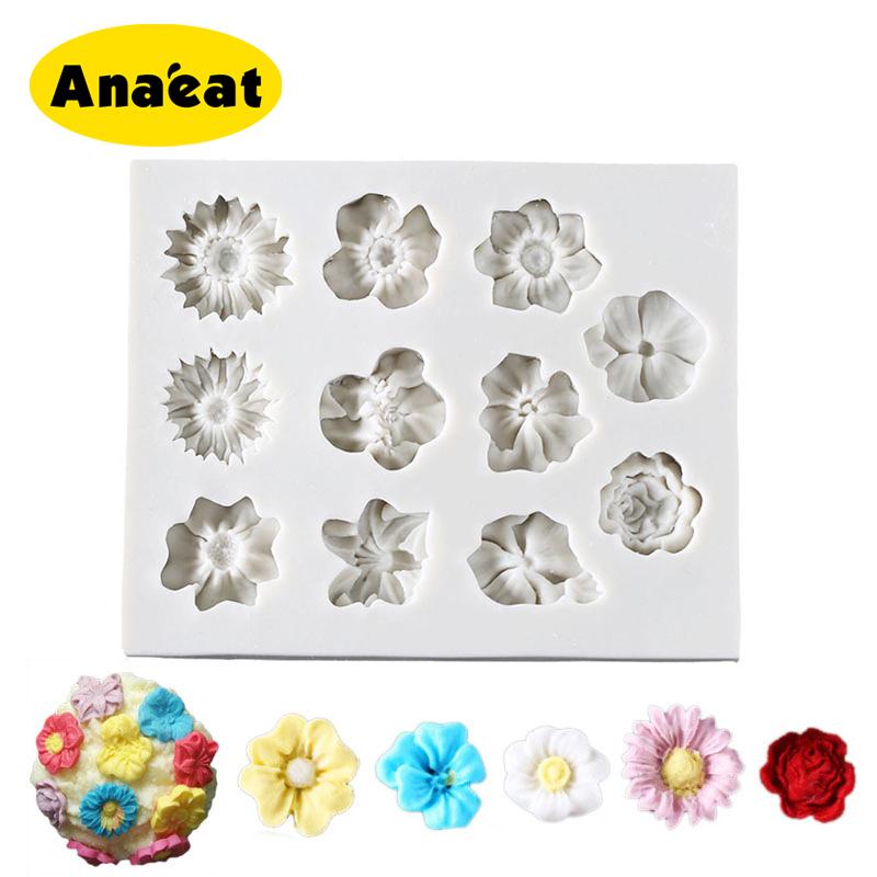 Khuôn Silicone ANAEAT Làm Bánh Sô Cô La Trang Trí DIY Tạo Hình Hoa Hồng/Hoa Hướng Dương