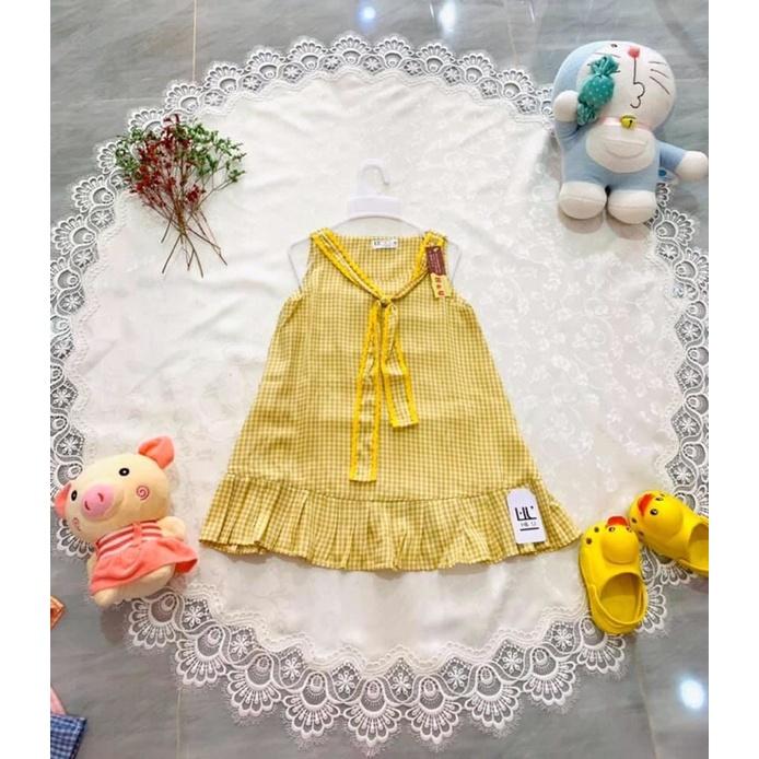 Đầm kate lenin caro nơ sát nách cho bé yêu từ 10-15 kí