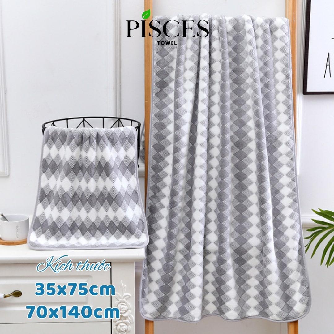 Khăn Tắm PISCES TOWEL 70x140cm Caro Cotton Mềm Mại, Khăn Spa Yoga Gym Thể Thao Thấm Hút Mồ Hôi - Xanh ngọc, Xanh ngọc